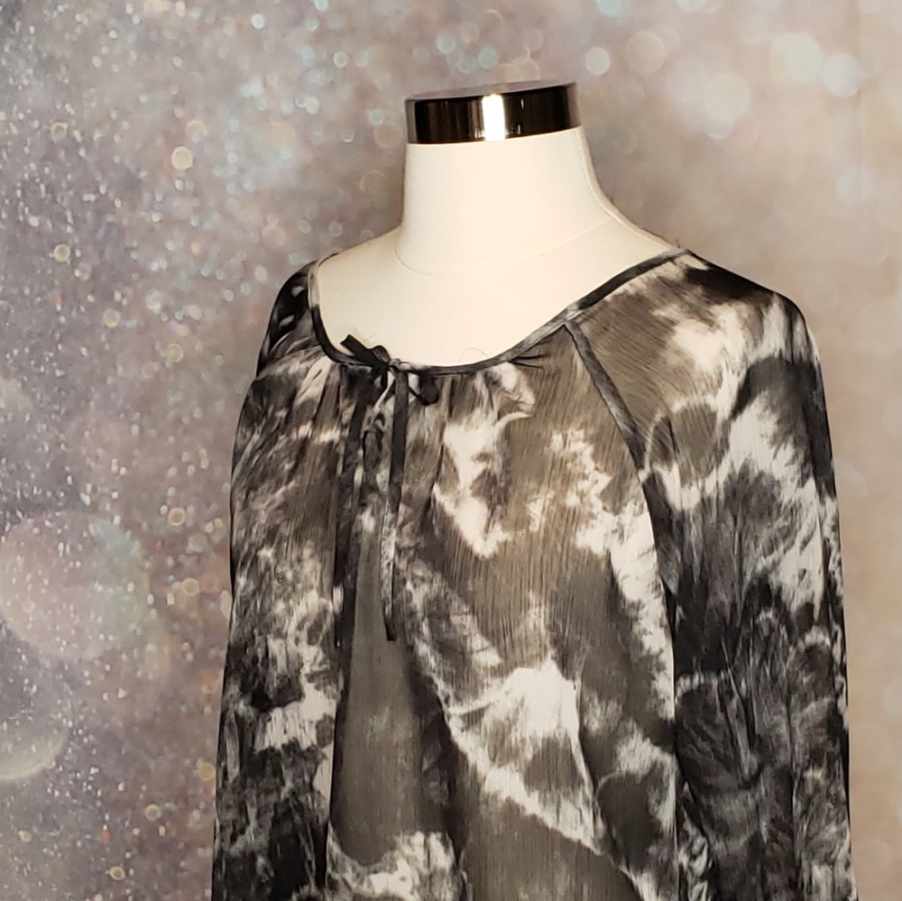 Express Black/White Tie Dye Sheer Top Size S